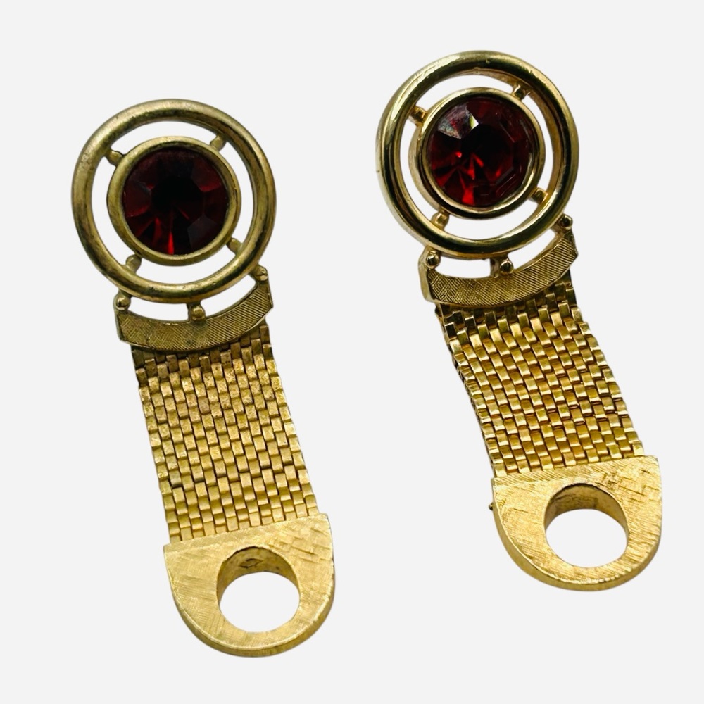 Vintage Red Rhinestone Mesh Cuff Links